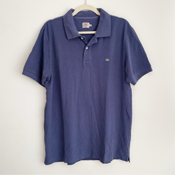 Faherty Straight Fit Cotton Short Sleeve Polo navy blue collared preppy academia - Picture 1 of 10